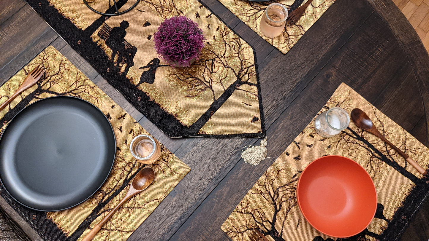 DaDalogy Bedding Set of 4 Pieces Autumn Birds Blessing Tapestry Dining Placemats 13” x 19” (Thanksgiving)