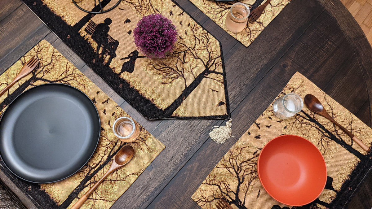 DaDalogy Bedding Set of 4 Pieces Autumn Birds Blessing Tapestry Dining Placemats 13” x 19” (Thanksgiving)