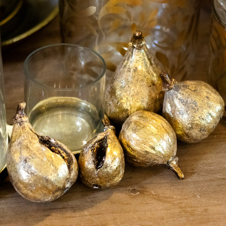 Set of Five Antiqued Resin Gold Finish Figs — unique decorative accent for home styling