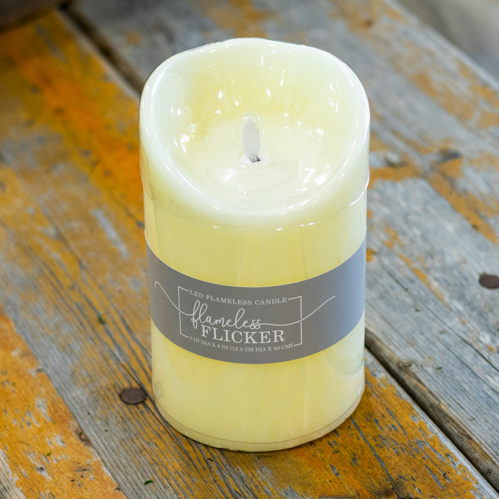 Flameless Flickering Candle with Timer Ivory Chunky