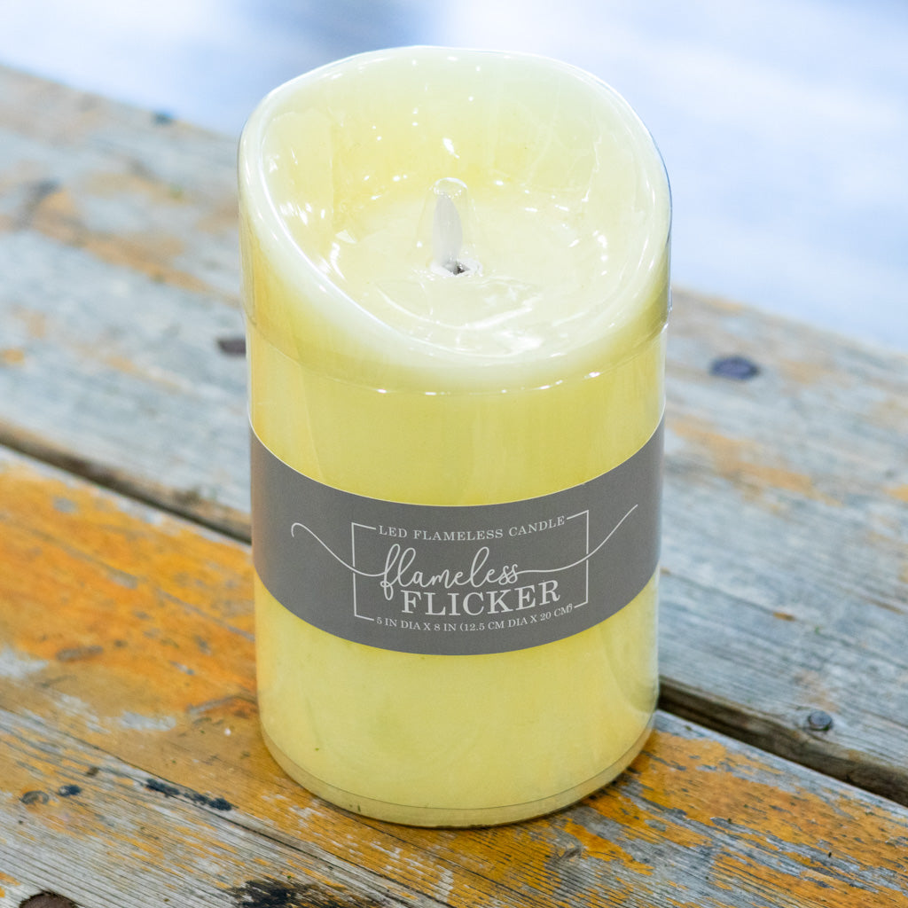 Flameless Flickering Candle with Timer Ivory Chunky
