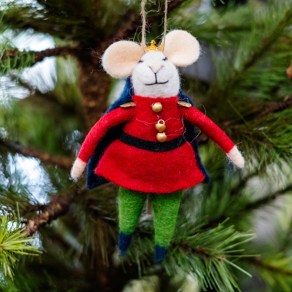 Felt Nutcracker Mouse in Red Jacket, Blue Cap and Gold Crown