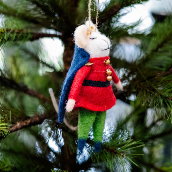 Felt Nutcracker Mouse in Red Jacket, Blue Cap and Gold Crown