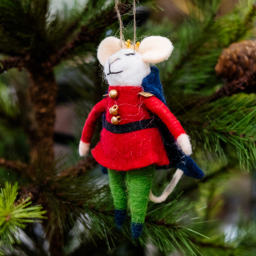Felt Nutcracker Mouse in Red Jacket, Blue Cap and Gold Crown