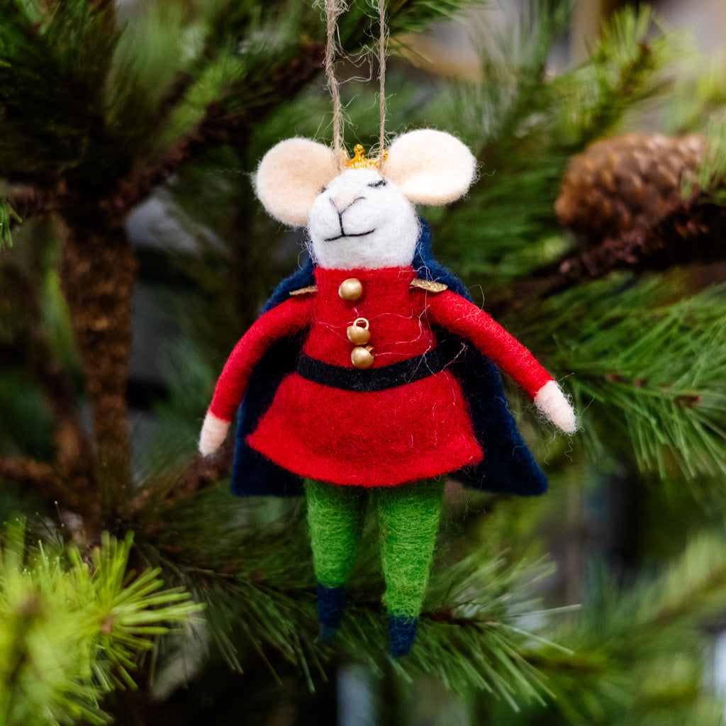 Felt Nutcracker Mouse in Red Jacket, Blue Cap and Gold Crown