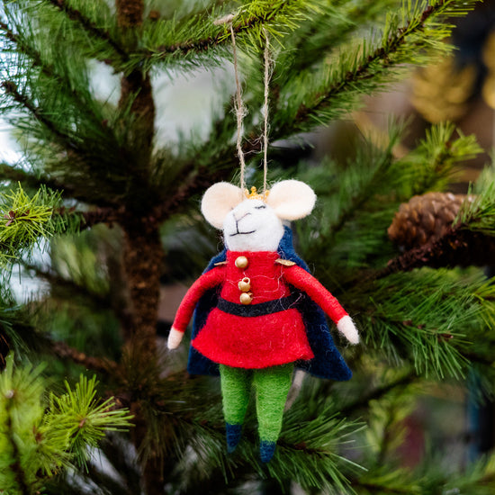 Felt Nutcracker Mouse in Red Jacket, Blue Cap and Gold Crown
