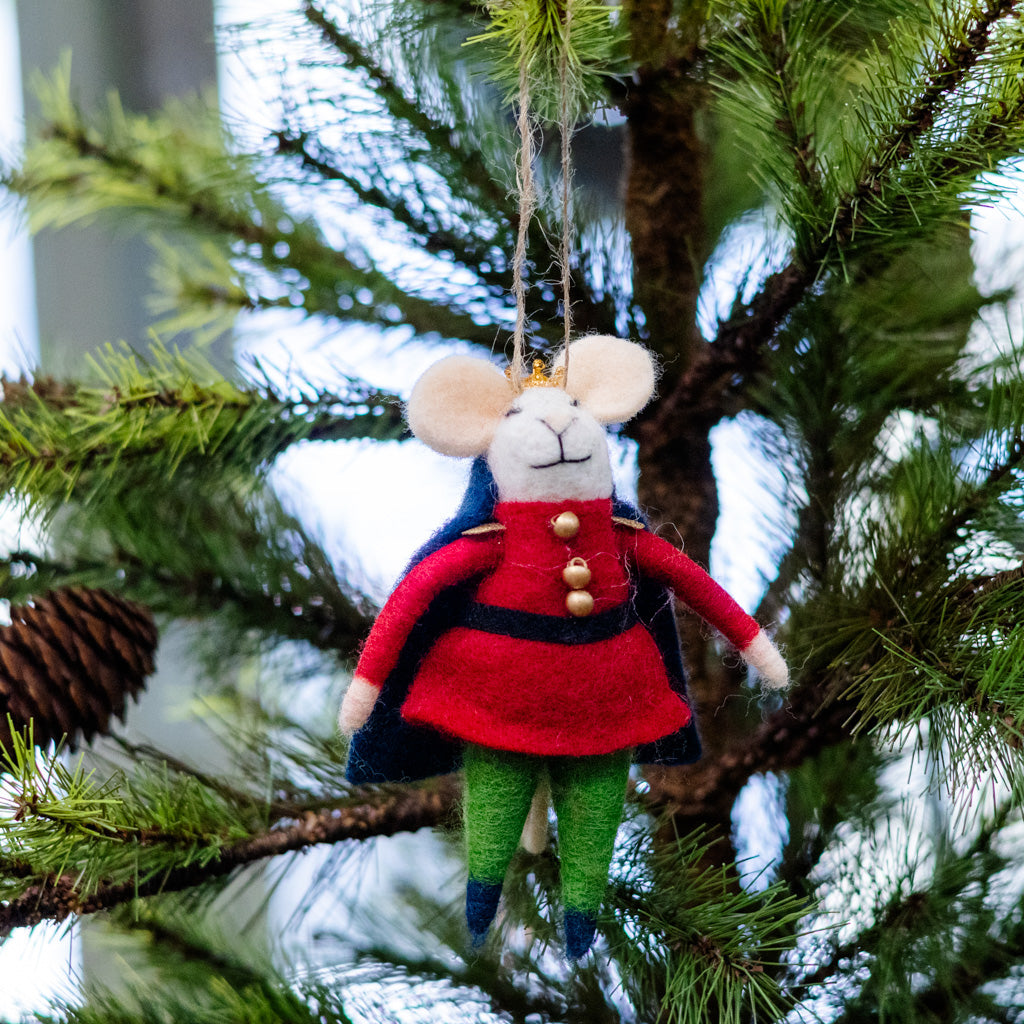 Felt Nutcracker Mouse in Red Jacket, Blue Cap and Gold Crown