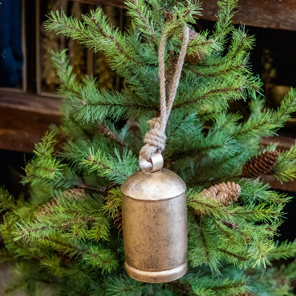 Tall Antiqued Gold Iron with Jute Bell