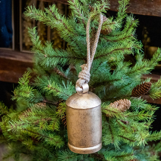 Tall Antiqued Gold Iron with Jute Bell