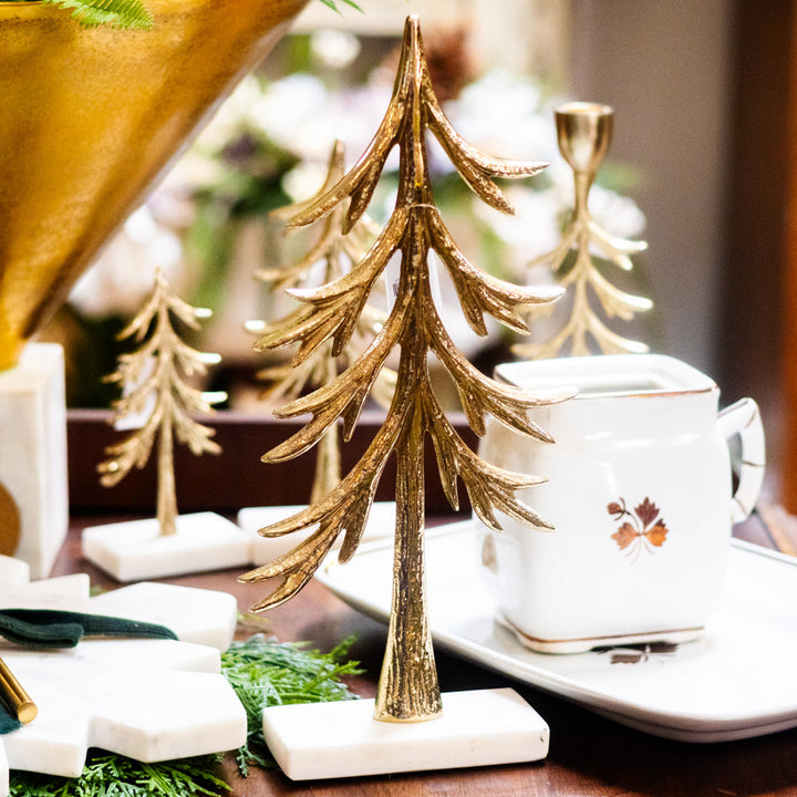 Tall Tree Gold Aluminum on Marble Base — unique decorative accent for home styling
