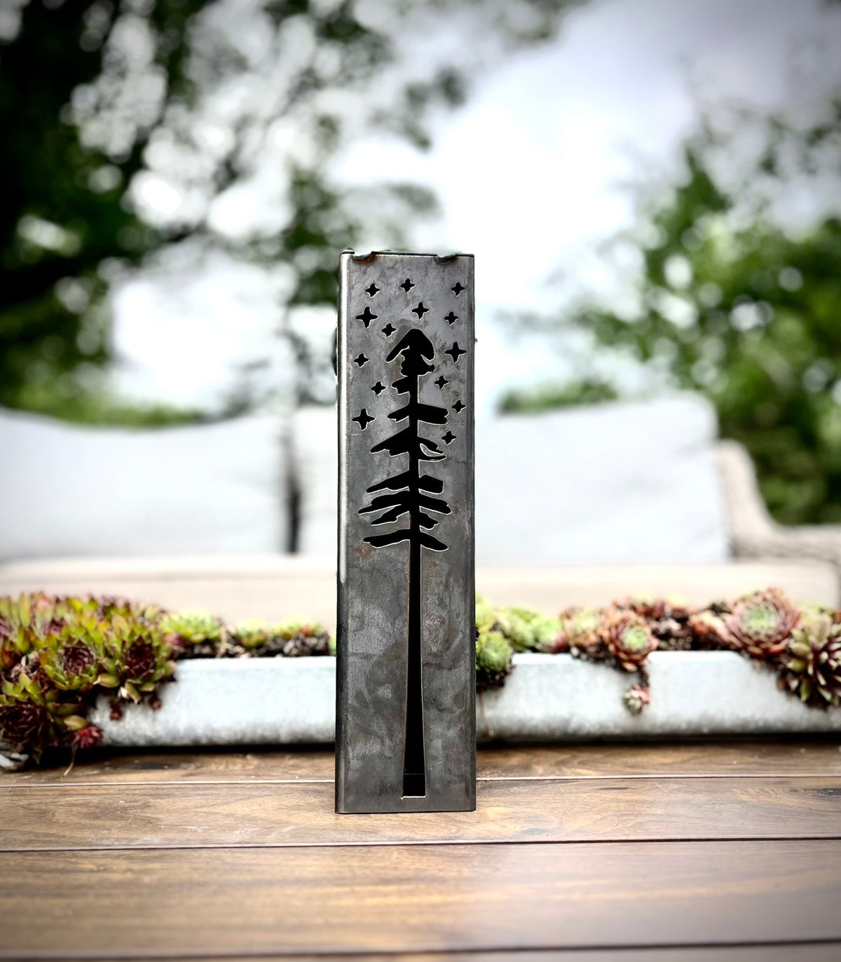 Pine Tree Night Sky Luminary Pillars w/ Solar Cap