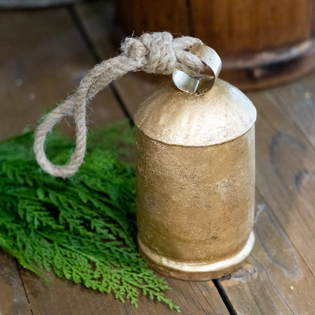Tall Antiqued Gold Iron with Jute Bell