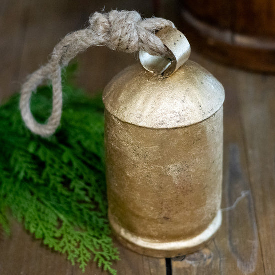 Tall Antiqued Gold Iron with Jute Bell