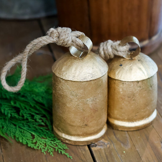 Tall Antiqued Gold Iron with Jute Bell