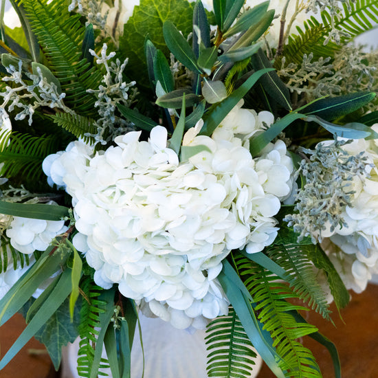Real Touch White Hydrangea Centerpiece Drop In
