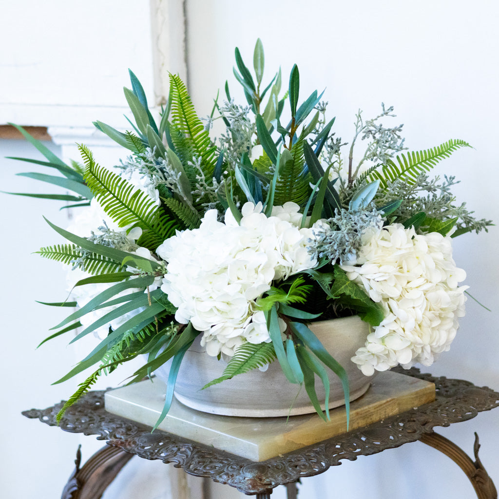 Real Touch White Hydrangea Centerpiece Drop In
