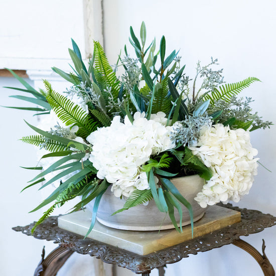 Real Touch White Hydrangea Centerpiece Drop In