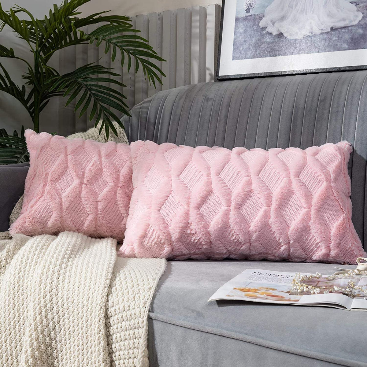 Rectangular Lumbar Plush Throw Pillow Covers, Pack of 2 Luxury Soft Pillowcases, Solid Colors,12x20 inches pack of 2 throw pillows covers