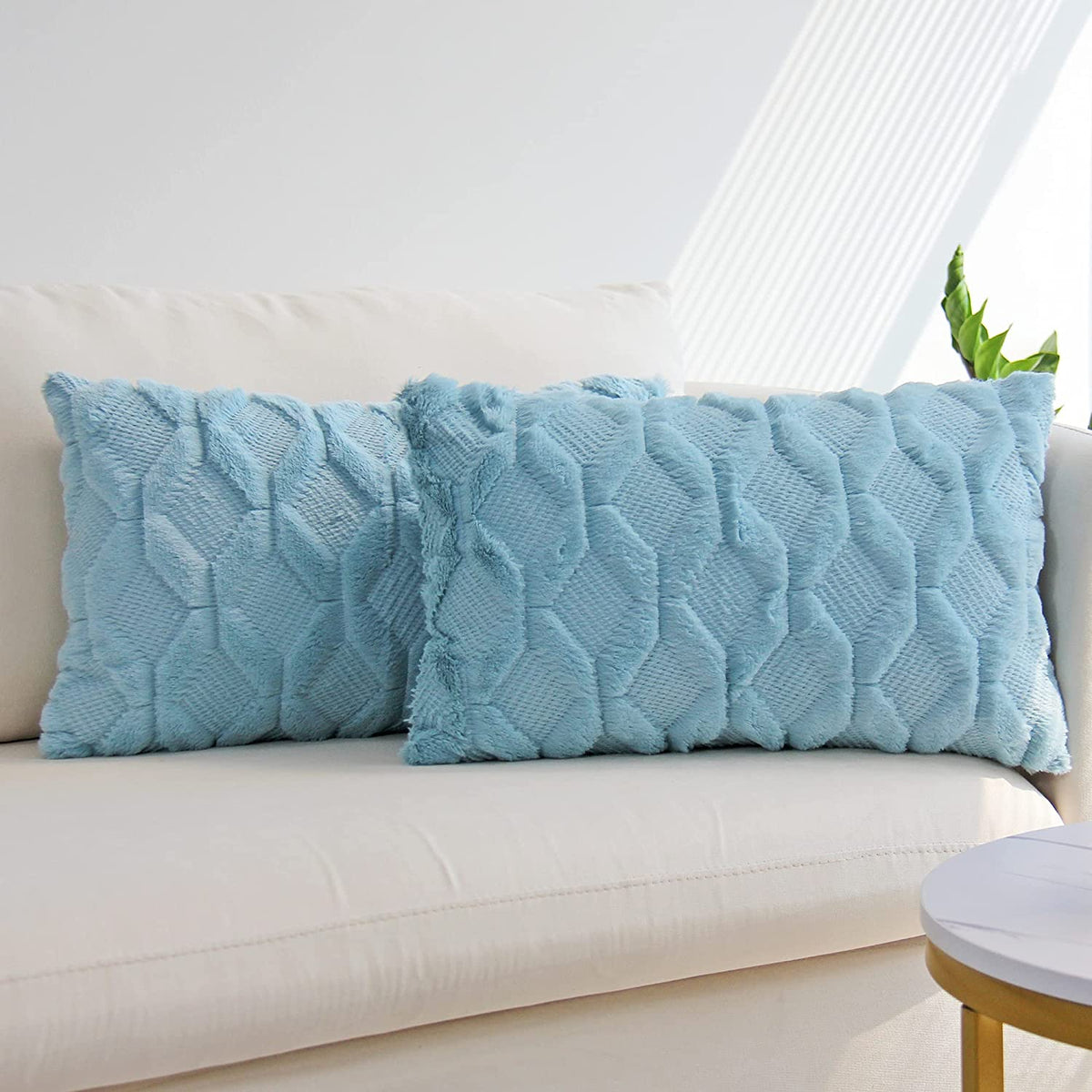 Rectangular Lumbar Plush Throw Pillow Covers, Pack of 2 Luxury Soft Pillowcases, Solid Colors,12x20 inches pack of 2 throw pillows covers