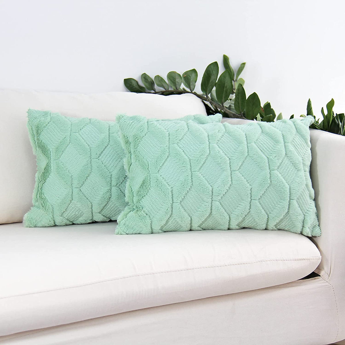 Rectangular Lumbar Plush Throw Pillow Covers, Pack of 2 Luxury Soft Pillowcases, Solid Colors,12x20 inches pack of 2 throw pillows covers