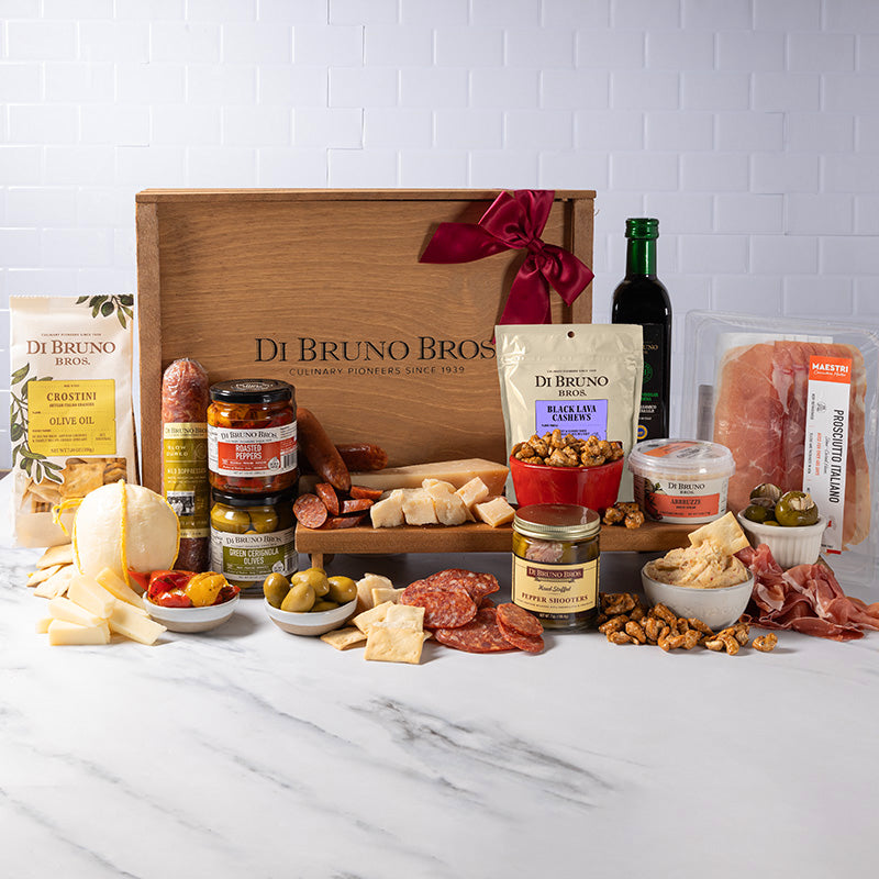 Italian Market Gift Crate, cheese and charcuterie gift for entertaining and food lovers at Cedar & Spice Gifts