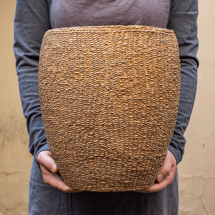 Faux Grass-Woven Cement Planter