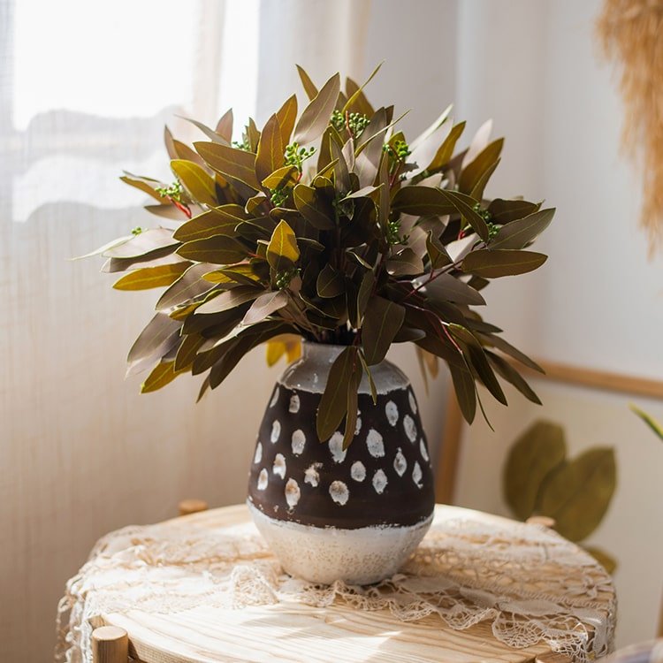Artificial Oval Leaf Eucalyptus Stem Bundle in Brown 18" Tall Faux