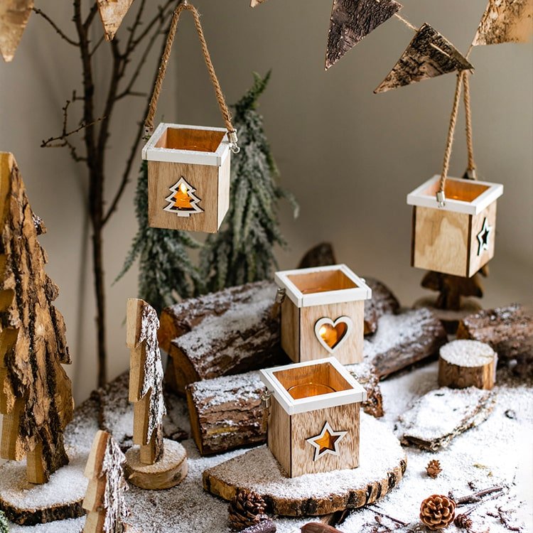 Christmas Tree Wood Box Candle Holder Ornament Randomly Picked, Christmas tree candle for festive holiday home decor from Cedar & Spice Gifts
