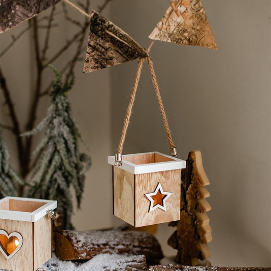 Christmas Tree Wood Box Candle Holder Ornament Randomly Picked, seasonal Christmas candle and decorative holiday accent