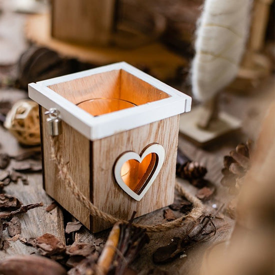 Christmas Tree Wood Box Candle Holder Ornament Randomly Picked, holiday candle for Christmas home decorating