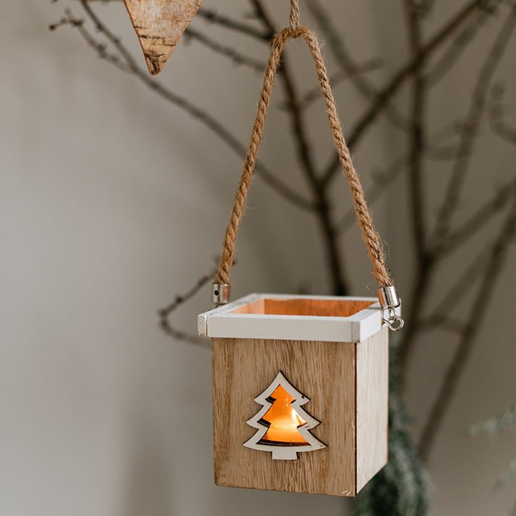 Christmas Tree Wood Box Candle Holder Ornament Randomly Picked, festive Christmas tree candle for seasonal decor