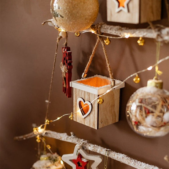 Christmas Tree Wood Box Candle Holder Ornament Randomly Picked, seasonal Christmas candle and decorative holiday accent