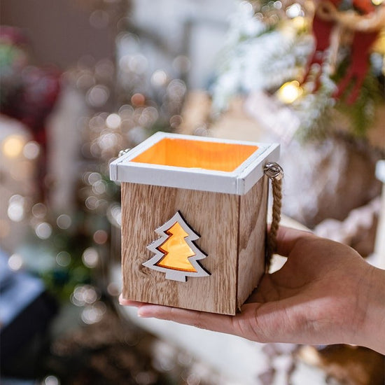 Christmas Tree Wood Box Candle Holder Ornament Randomly Picked, Christmas tree candle for festive holiday home decor from Cedar & Spice Gifts