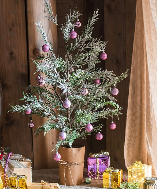 Cedar Fir Tree Snow Flocked Christmas Tree in Paper Wrapped Base, Christmas tree for living room, entryway or seasonal display