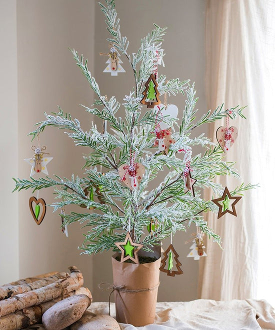 Cedar Fir Tree Snow Flocked Christmas Tree in Paper Wrapped Base, decorative Christmas tree for home and seasonal holiday display