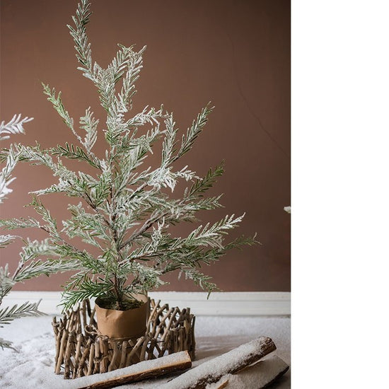 Cedar Fir Tree Snow Flocked Christmas Tree in Paper Wrapped Base, Christmas tree for living room, entryway or seasonal display