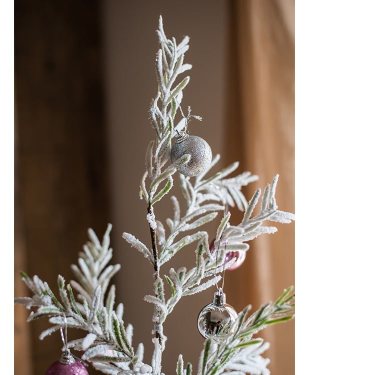 Cedar Fir Tree Snow Flocked Christmas Tree in Paper Wrapped Base, decorative Christmas tree for home and seasonal holiday display