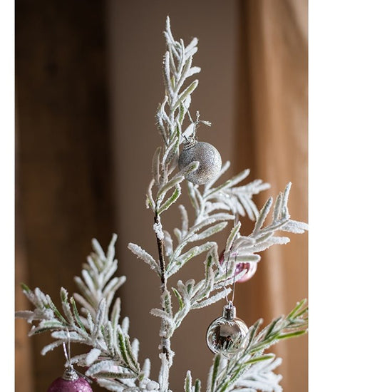 Cedar Fir Tree Snow Flocked Christmas Tree in Paper Wrapped Base, decorative Christmas tree for home and seasonal holiday display