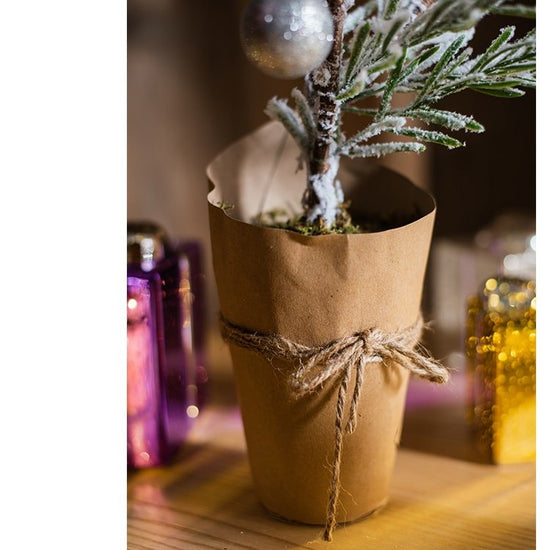 Cedar Fir Tree Snow Flocked Christmas Tree in Paper Wrapped Base, artificial Christmas tree for festive holiday home decor from Cedar & Spice Gifts