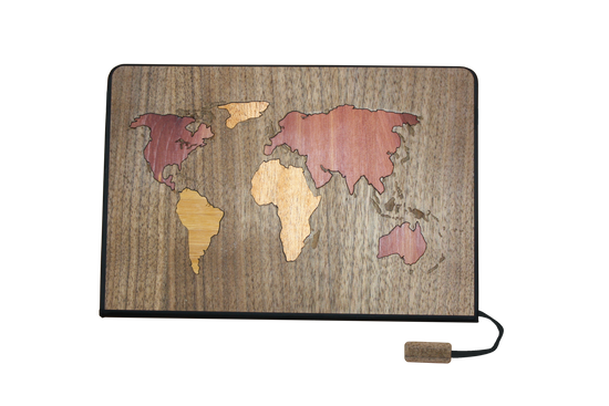 Handcrafted Wood Journal / Planner (World Map Inlay - Black Walnut)