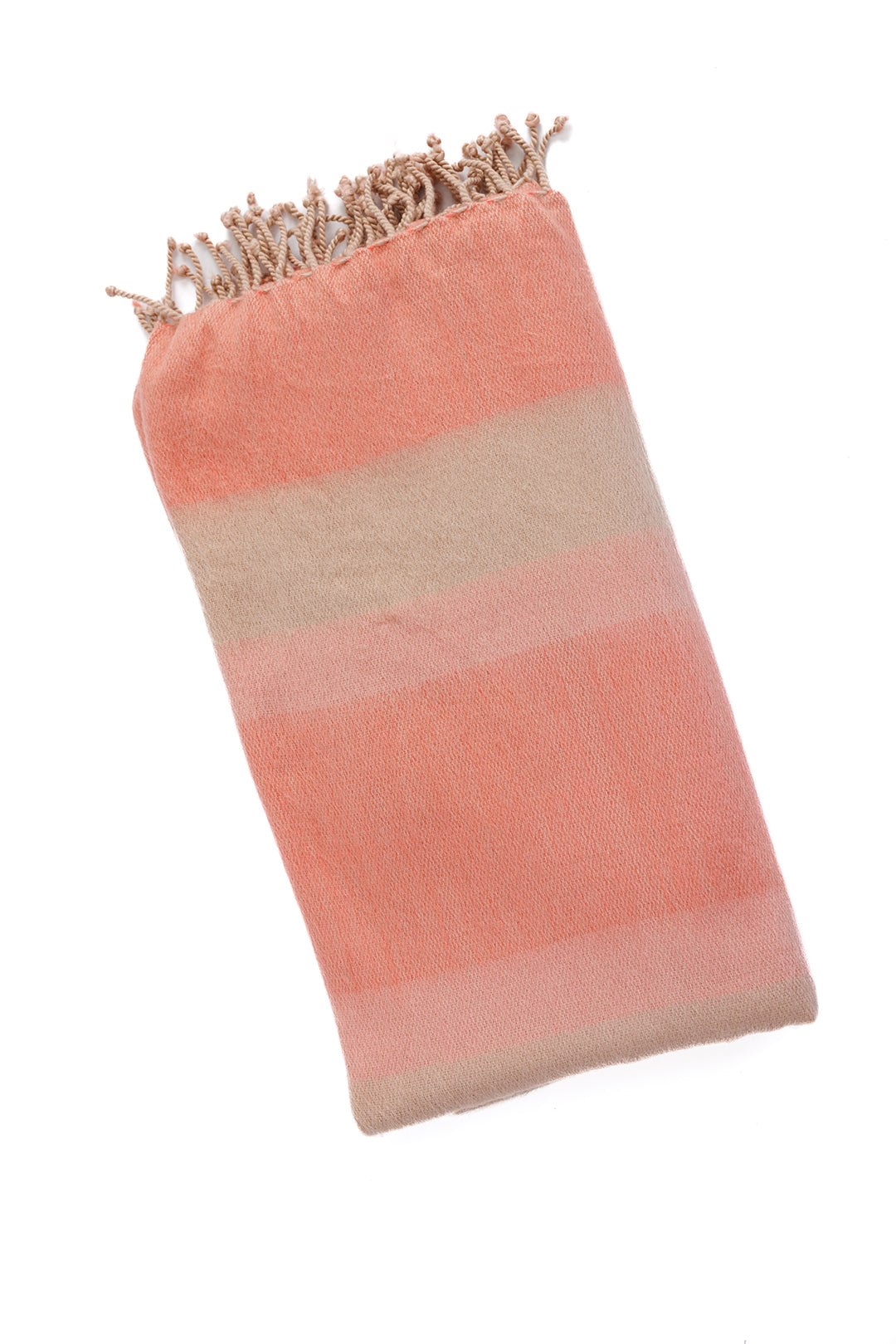 Handwoven Alpaca Throw Blanket | Faded Coral & Braided Fringe | Kallpa Collection