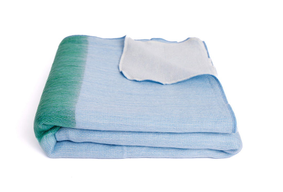Reversible Handwoven Alpaca Throw Blanket | Powder Blue & Green | Kani Collection