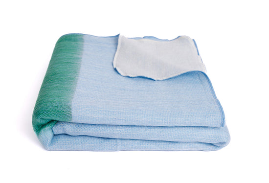Reversible Handwoven Alpaca Throw Blanket | Powder Blue & Green | Kani Collection