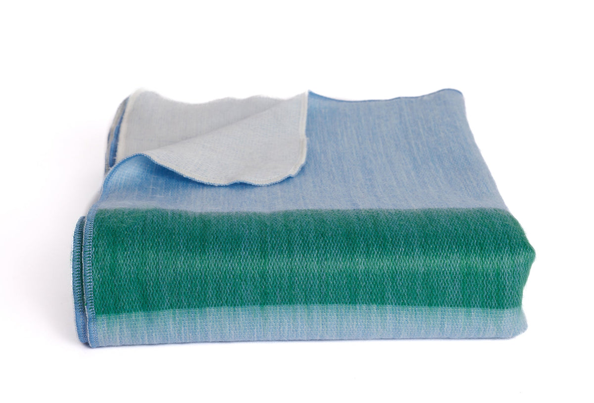 Reversible Handwoven Alpaca Throw Blanket | Powder Blue & Green | Kani Collection