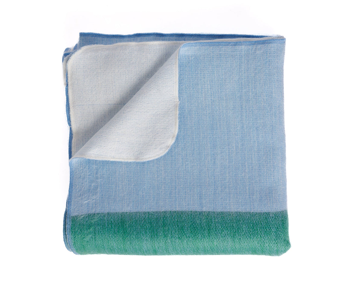 Reversible Handwoven Alpaca Throw Blanket | Powder Blue & Green | Kani Collection