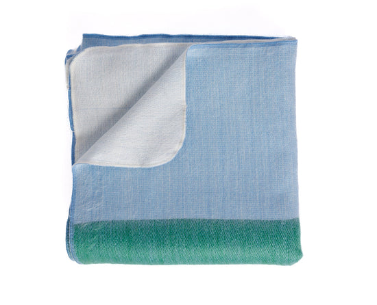 Reversible Handwoven Alpaca Throw Blanket | Powder Blue & Green | Kani Collection