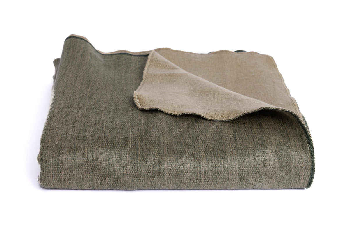 Reversible Handwoven Alpaca Throw Blanket | Khaki & Olive Green | Kani Collection