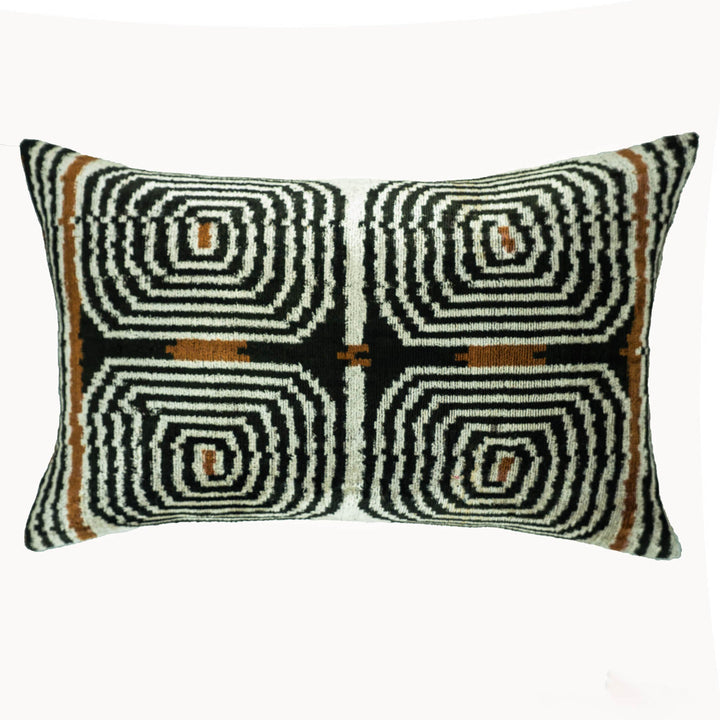 Labyrinth Silk Velvet Ikat Throw Pillow Cover 16 X 24, luxury ikat accent for sofa or bed at Cedar & Spice Gifts