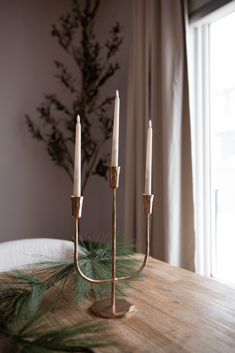 Luxe B Co. Large 3-Arm Iron Candelabra – Brushed Gold