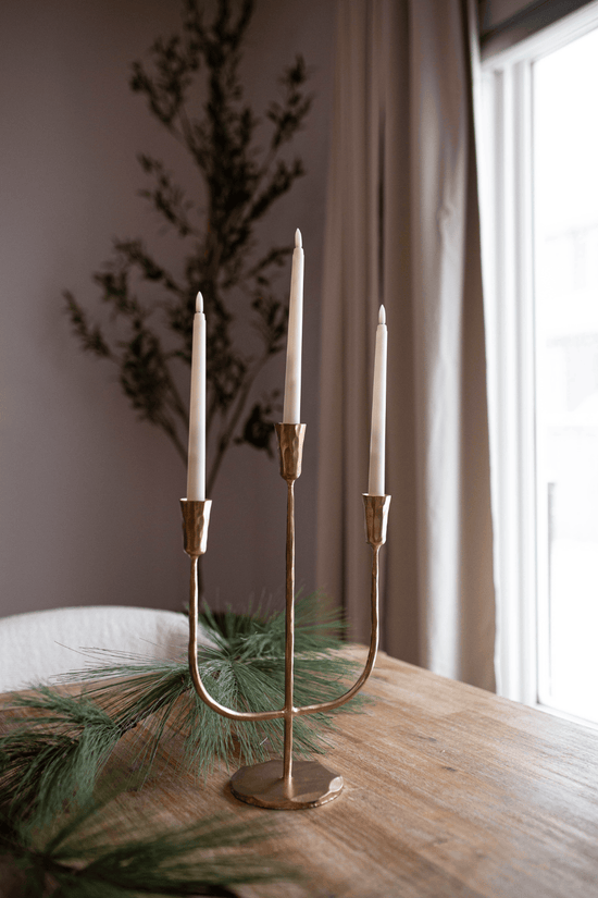 Luxe B Co. Large 3-Arm Iron Candelabra – Brushed Gold